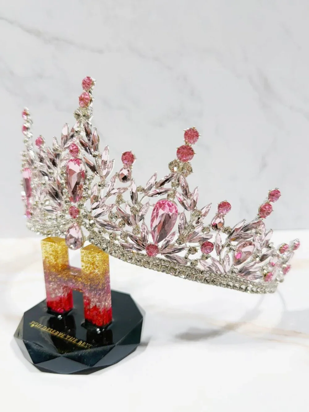 Pink Crystal Tiara, Wedding Crown, Princess Rhinestone Headpiece, Bridal tiara